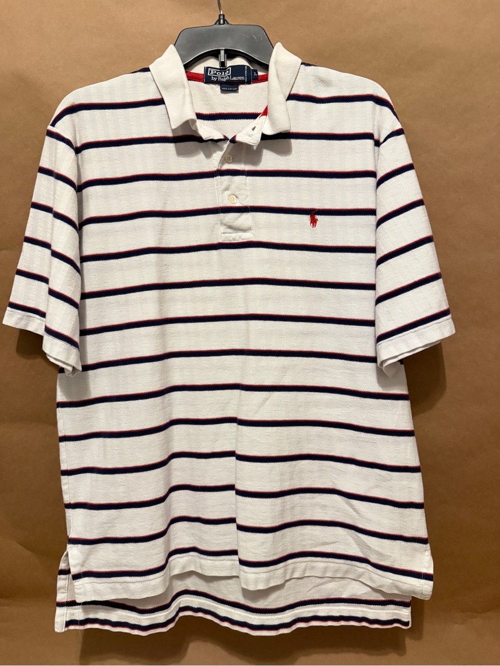 Ralph Lauren White Polo with Navy and Red Stripes